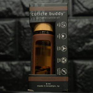 cuticle buddy caramel iced coffee in it's box packaging